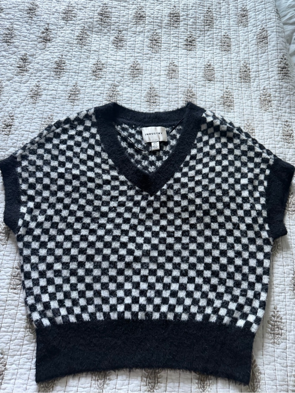 INDUSTRY Black & White Checkerboard V-Neck Sweater